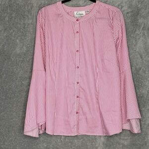 Linea 16 XL Top Shirt Pink Striped Button Up Bell Long Sleeve Scoop Neck Women